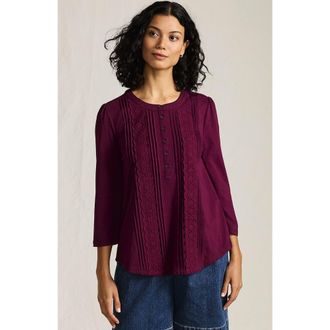 Lands End 3/4 Sleeve Lightweight Jersey Embellished Top in Vivid Plum at Nordstrom, Size X-Small