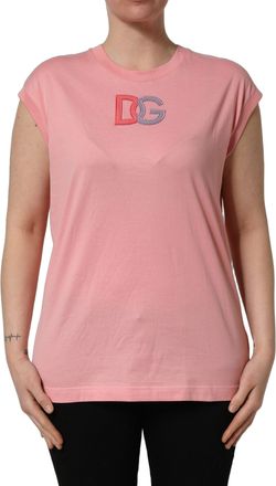 Dolce & Gabbana Womens Pink Cotton Dg Logo Round Neck Tank T-Shirt