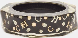 Carolina Herrera Ch Crystals Gold Tone Resin Bangle Bracelet