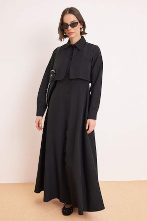 Trendyol Modest Dames Zwart Effen Maxi Lang Skater Modest Jurken