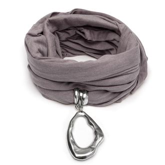 Vestopazzo AL18062 Jewellery Scarf with Irregular Drop Pendant in 100% Recycled Aluminium. Jersey Fabric Colour: Beige/Light Brown. Handmade Workmanship, Unisex,