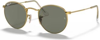 Ray-Ban Mens Round Sunglasses In Arista Gold Frame, Green Vintage Gradient Lens