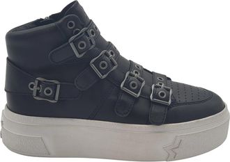 Ash Zwarte leren sneaker/laars met metalen banden en gespen - Dames - Sneakers - Zwart - 36 EU - Leer - Schoenen