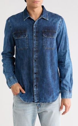 AG - Adriano Goldschmied Benning Chambray Slim Fit Utility Shirt in Opacity at Nordstrom Rack, Size X-Small