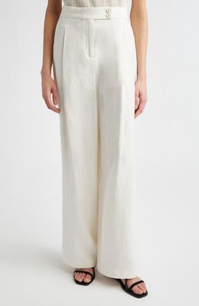 Eleventy Pleated Straight Leg Linen Blend Trousers in 00 Ivory at Nordstrom, Size 00 Us
