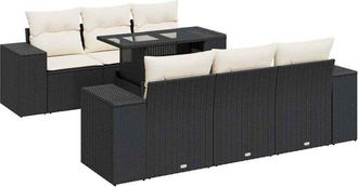 vidaXL Set De Sof&aacute;s De Jard&iacute;n 7 Pzas Con Cojines Rat&aacute;n Sint&eacute;tico Negro Vidaxl