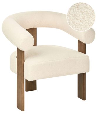 Beliani Sill&oacute;n Boucl&eacute; Blanco crema Marr&oacute;n oscuro