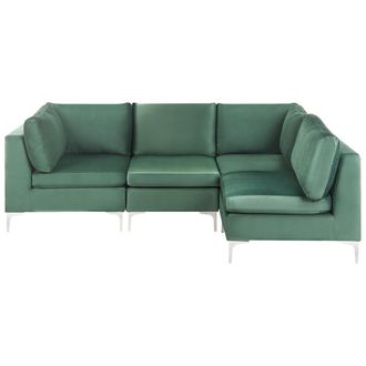 Beliani Sof&aacute; Esquinero 4 Plazas De Terciopelo Verde Izquierdo Asiento Patas Metal Glamour Evja