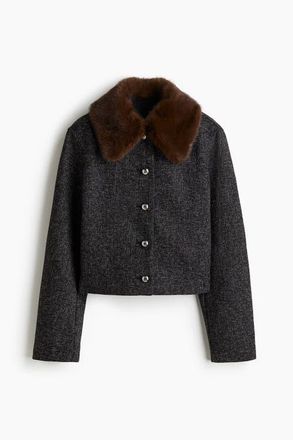 H&M Collared Boucl&eacute; Jacket in Black Melange at Nordstrom, Size Xx-Small