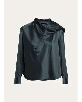 A.L.C. Nadine Draped Silk Scarf Top