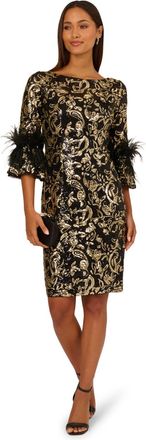 Adrianna Papell Womens Sequin Emb Midi Dress - Black - Size 18 UK