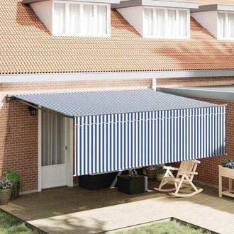 vidaXL Toldo Retr&aacute;ctil Azul Y Blanco 450 X 300 Cm Tela Vidaxl