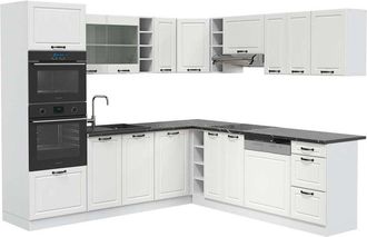 Vicco Cocina esquinera R-Line, Casa de campo blanca/blanca, 237 x 247 cm, et Antracita