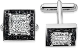 Diamond2Deal Sterling Silver Rhodium-plated Black and White Cubic Zirconia Cuff Links