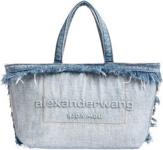 Alexander Wang Small Punch Frayed Denim Tote in Bleach Blue at Nordstrom