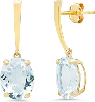 MAX + STONE 14k Yellow Gold Solitaire Oval-Cut Gemstone Drop Earrings (10x8mm)