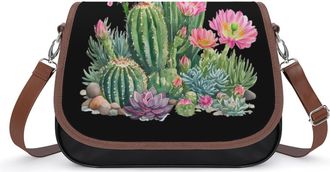 Generic Cactus And Flowers Womens Crossbody Bag Fashion Shoulder Handbags Message Tote Bag with Adjustable Strap