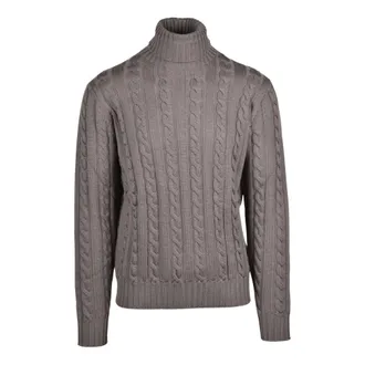 FILIPPO DE LAURENTIIS Truien & Vesten, Heren, Bruin, XL, Wol, Pullover met hoge hals en kabelpatroon