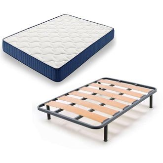 HOGAR 24 Hogar24 - Cama Completa - Colch&oacute;n Viscoel&aacute;stico Viscorelax + Somier Lama Ancha + 4 Patas De 26cm, 90x200 Cm