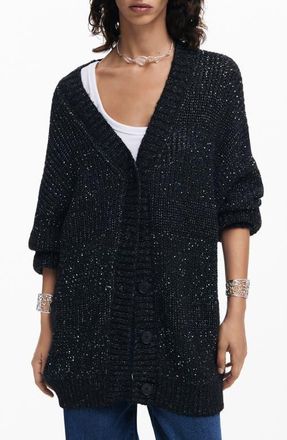Desigual Fredericton Sequin Cardigan in Black at Nordstrom, Size Small