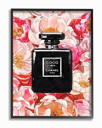 Stupell Industries Black Perfume Pink Flowers Glam Fashion Watercolor Wall Art
