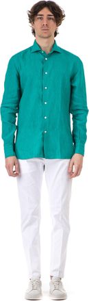 Borriello Pure Linen Long-Sleeve Shirt with Mother-of-Pearl Buttons