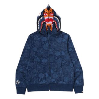 A Bathing Ape Japanese Indigo Art Camo Double Tiger Shark Full Zip Hoodie Indigo 1M30-115-305-IND
