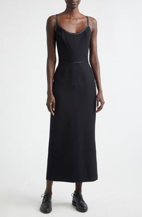 Thom Browne Satin Tipped Whipcord Wool Corset Maxi Dress in Black at Nordstrom, Size 12 Us