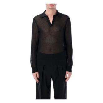 Tom Ford V-neck Knitwear, male, Black, Size: XL Mesh Cotton Silk V-Neck Knit
