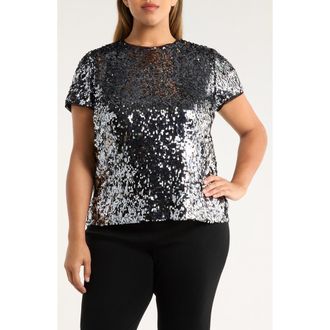 Anne Klein Paillette Top in Gunmetal/Anne Black at Nordstrom, Size 3X