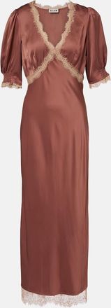 Rixo Annina lace-trimmed satin midi skirt