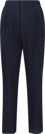 Giorgio Armani Textured Navy Virgin Wool Trousers With Straight Leg
