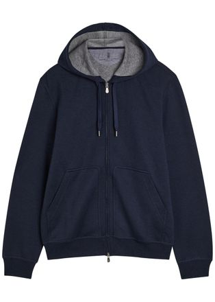 Brunello Cucinelli Hooded Cotton-blend Sweatshirt - Navy - XL