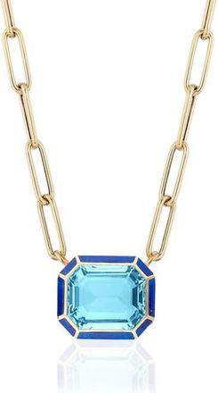 Goshwara Melange Emerald Cut Pendant Necklace in Blue Topaz/Lapis at Nordstrom, Size 16