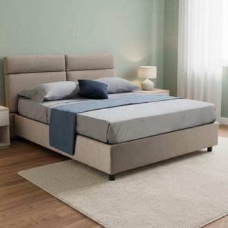 Dmora Cama Doble Ator, Cama Tapizada Desenfundable, Contenedor Hecho En Italia, Tama&ntilde;o De Colch&oacute;n 160x200 Cm, Gris Taupe Taupe