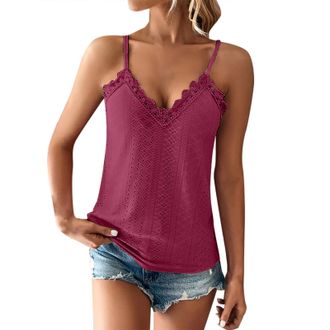 Generic Womens Tops Stretch Tank Top Camisole Undershirt Womens V Neck Lace Lace Lace Fashionable Casual Camisole Vest Date Night Tops for Women (RD1, M)