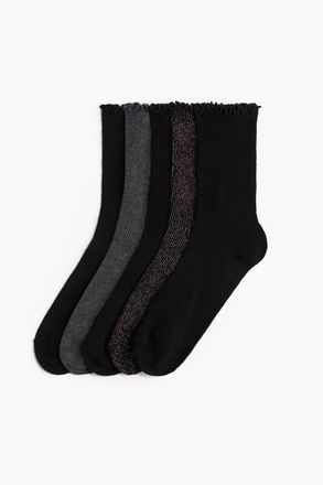 H&M 5er-Pack Gerippte Socken - Schwarz