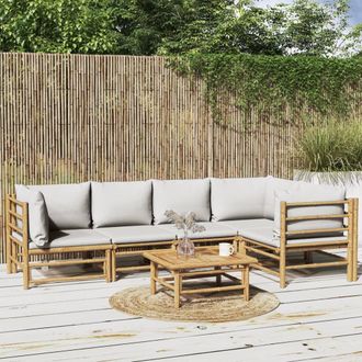 vidaXL Set De Muebles De Jard&iacute;n 6 Piezas Bamb&uacute; Con Cojines Gris Claro Vidaxl