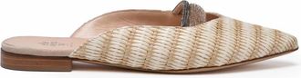 Eleventy Beige Raffia Leather Sabot