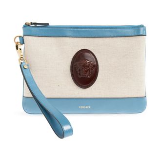 Versace Clutches, female, Beige, Size: ONE SIZE Rivi&egrave;re Canvas Pouch