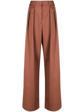 Forte_Forte pleated wide-leg trousers - women - Cotton - II - Brown