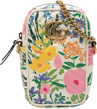 Gucci Pre-owned Gucci Mini GG Marmont Floral Printed Matelasse Leather Crossbody Ladies 598597 0416