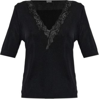 Balmain Top met kanten afwerking - Dames - Blouses - Zwart - M - Leer - Overhemden