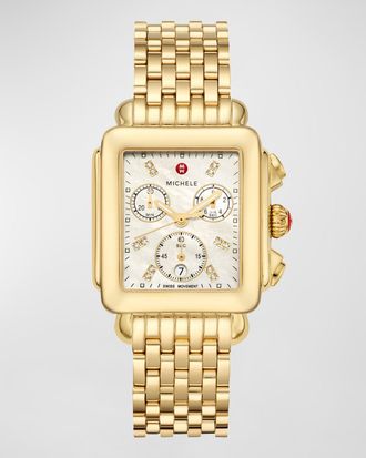 Michele Deco Gold-Tone Diamond Dial Watch