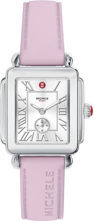 Michele Deco Sport Mid Silicone Strap Watch, 29mm x 31mm in Light Pink at Nordstrom