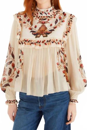 Farm Rio Berry Garden Long Sleeve Blouse In Cream