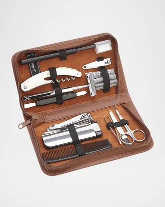 Royce Leather Monogrammed Leather Travel Grooming Toiletry Kit, Personalized