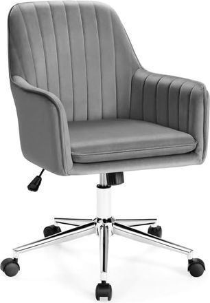Costway Costway - Silla De Oficina Holandesa De Terciopelo, Silla Giratoria Ajustable En Altura Con 5 Ruedas Giratorias Y Reposabrazos Ergon&oacute;micos, Silla De T