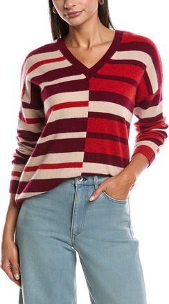 Minnie Rose Mix Stripe V-Neck Cashmere Sweater