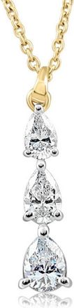 Pompeii3 1/2Ct Pear Shape Diamond Three Stone Pendant Yellow Gold Necklace Lab Grown
